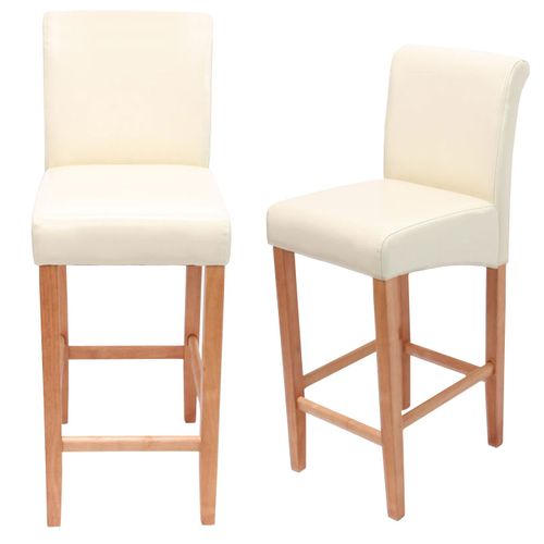 Lot De 2 Tabourets De Bar Hwc-C33, Bois   Cuir Reconstitué, Crème/Pieds Clairs