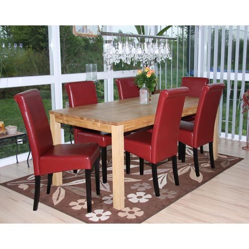 Lot De 6 Chaises De Séjour Novara Ii, Cuir   Rouge/Pieds Foncés