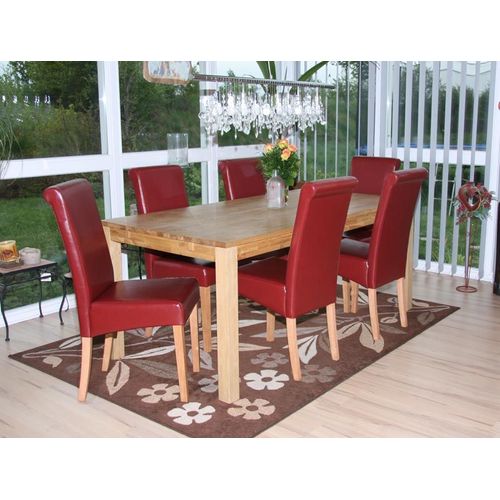 Lot De 6 Chaises De Séjour Novara Ii, Cuir   Rouge/Pieds Clairs