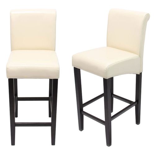 Lot De 2 Tabourets De Bar Hwc-C33, Bois   Cuir Reconstitué, Crème/Pieds Foncés