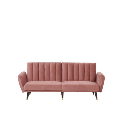 Canapé Convertible 3 Places En Velours Rose Vimmerby