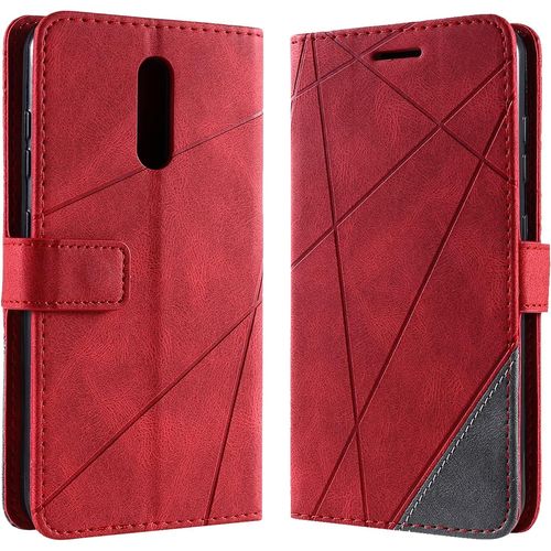 Coque Pour Nokia 3.2, Rabat Portefeuille De Protection Cuir Pu Etui, Slim Silicone Tpu Bumper Magnetique Housse, Flip Porte Cartes Avec Fonction Support Cover Antichoc Case (Rouge)