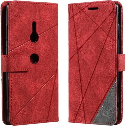 Coque Pour Sony Xperia Xz3, Rabat Portefeuille De Protection Cuir Pu Etui, Slim Silicone Tpu Bumper Magnetique Housse, Flip Porte Cartes Avec Fonction Support Cover Antichoc Case (Rouge)