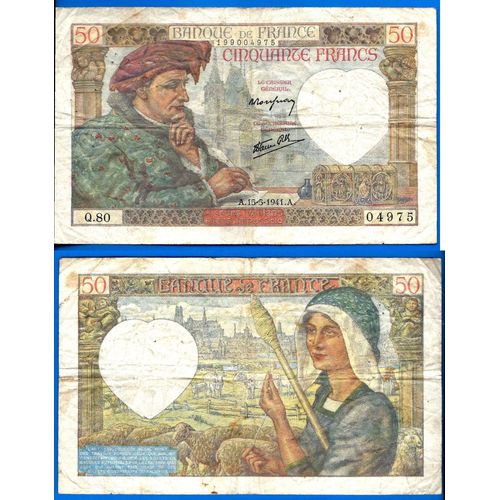 France 50 Francs 1941 Jacques Coeur Billet Europe Frcs Frs Frc