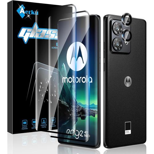 2 Pcs Verre Trempe Pour Motorola Moto Edge 40 Neo Avec 1 Pieces Camera Arriere Protecteur, Durete 9h [Sans Bulles] [Ultra Hd] Ultra Resistant Film Vitre Trempe Protection Ecran