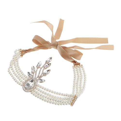 Scrox 1pcs Bandeaux Mariage Bijoux Cheveux Chaîne Headband en Perles Cristal pour Femme Accessoire Mariage Soirée Anniversaire Décoration Ornements de Cheveux（Argent） 