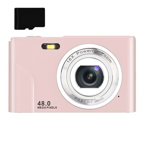 Appareil photo numérique de 48 MP, HD 1080p, zoom 16x, carte mémoire de 32 Go Rose