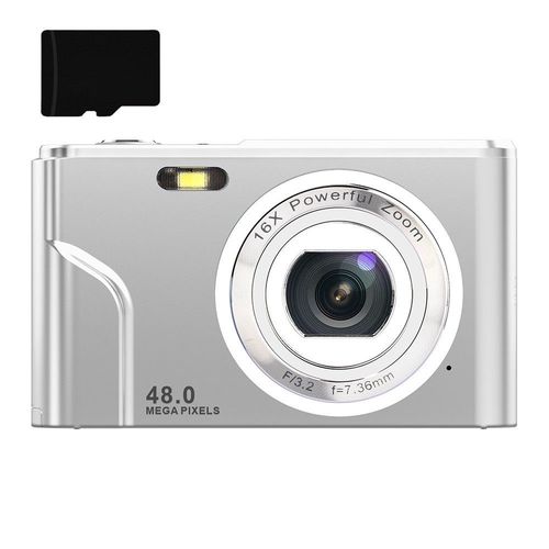 Appareil photo numérique de 48 MP, HD 1080p, zoom 16x, carte mémoire de 32 Go Argent