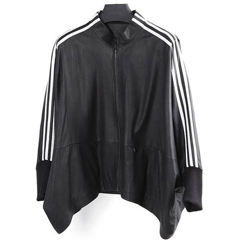 Moop - Poncho Cape Veste Blouson En Cuir Noir Ample Zippé Manches Chauve-Souris Tu