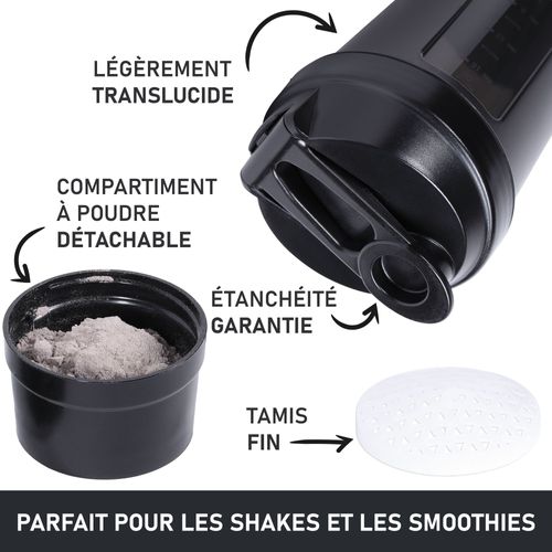 Gorilla Sports - Shaker De 500 Ml Avec Compartiment À Poudre - Noir Ou Rouge - Couleur : Noir