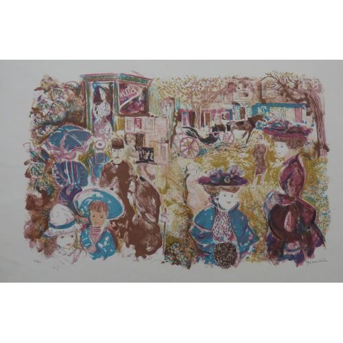 Lithographie Originale D'emilio Grau-Sala - La Place Du Village