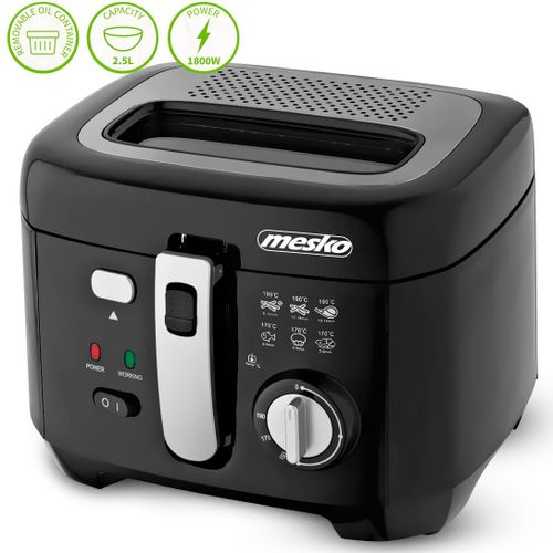 Friteuse Électrique à Huile 2,5 L, Température Réglable, Cuve Amovible, 1800W, Noir, Mesko, MS 4908