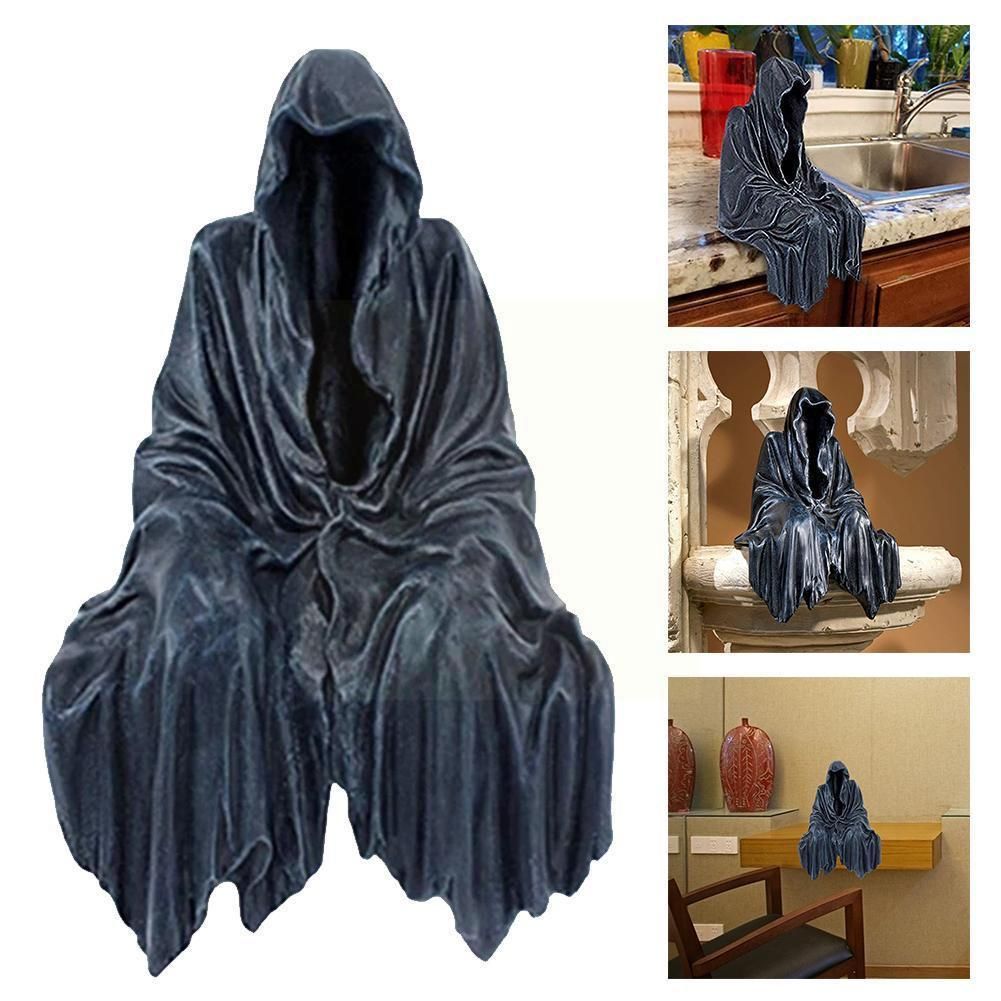 Statue de la Faucheuse Assis en Rsine Noire, Sculpture Goth...