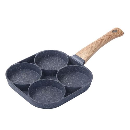 Poêle À Frire Antiadhésive Avec Manche En Bois, 4 Trous, ?ufs, Omelette, Petit Déjeuner, Hamburger, Steak, Crêpière