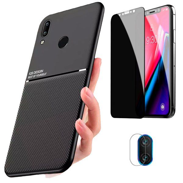 Kit Coque Magnétique Lux + Anti-Spy 5d Full + Film Caméra Arrière Pour Huawei P Smart 2019