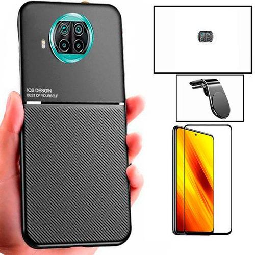 Kit Coque Magnétique Lux + Film De Verre Trempé 5d À Couverture Complète + Support Magnétique L Pour Xiaomi Redmi Note 9 Pro 5g