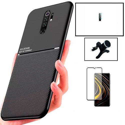 Kit Coque Magnétique Lux + Film De Verre Trempé 5d À Couverture Complète + Support Magnétique Renforcé Pour Xiaomi Redmi 9 Prime