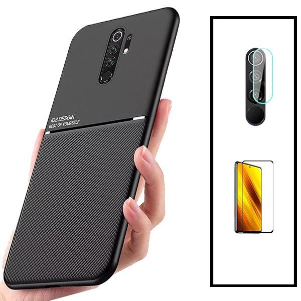 Kit Coque Magnétique Lux + Film De Verre Trempé 5d À Couverture Complète + Film Caméra Arrière Pour Xiaomi Redmi 9 Prime