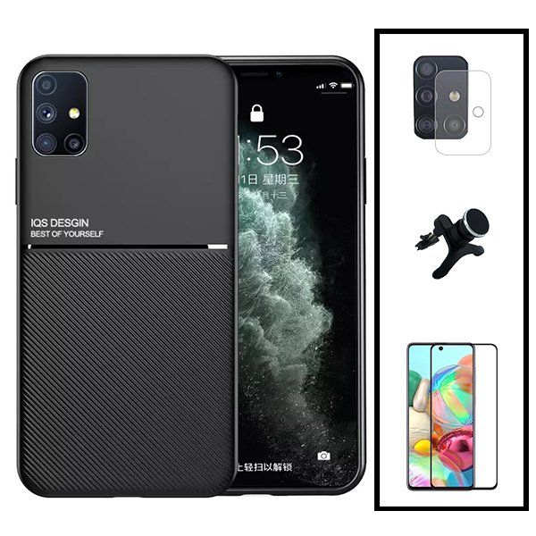 Kit Coque Magnétique Lux + Film De Verre Trempé 5d À Couverture Complète + Film Caméra Arrière + Support Magnétique Renforcé Pour Samsung Galaxy A51