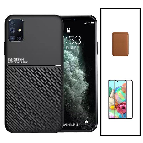 Kit Coque Magnétique Lux + Portefeuille Magnétique Marron + 5d Full Cover Pour Samsung Galaxy A51