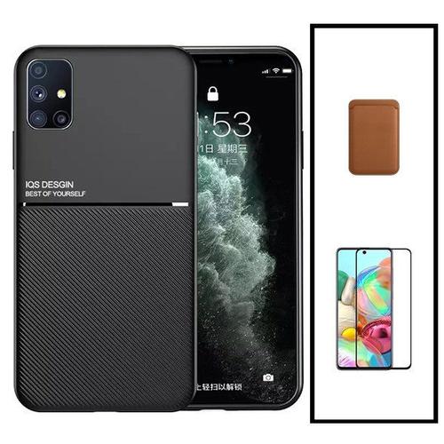 Kit Coque Magnétique Lux + Portefeuille Magnétique Marron + 5d Full Cover Pour Samsung Galaxy A71