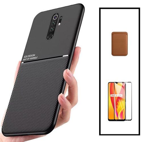 Kit Coque Magnétique Lux + Portefeuille Magnétique Marron + 5d Full Cover Pour Xiaomi Redmi 9