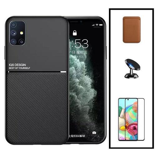 Kit Coque Magnétique Lux + Portefeuille Magnétique Marron + 5d Full Cover + Support Magnétique Pour Samsung Galaxy A51