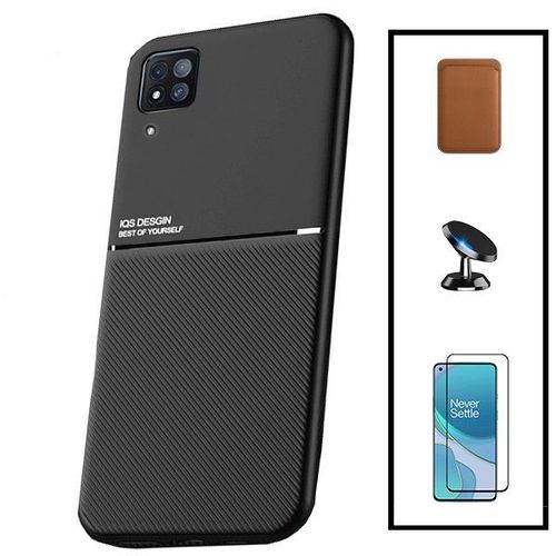 Kit Coque Magnétique Lux + Portefeuille Magnétique Marron + 5d Full Cover + Support Magnétique Pour Huawei P40 Lite