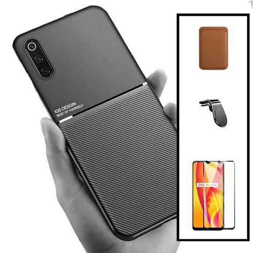 Kit Coque Magnétique Lux + Portefeuille Magnétique Marron + 5d Full Cover + Support Magnétique L Pour Samsung Galaxy A50