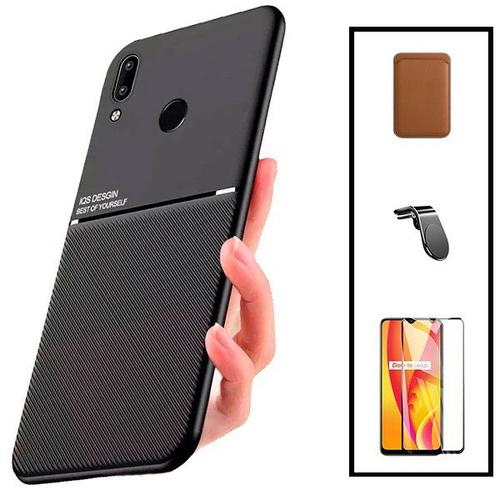 Kit Coque Magnétique Lux + Portefeuille Magnétique Marron + 5d Full Cover + Support Magnétique L Pour Huawei P Smart Plus 2019