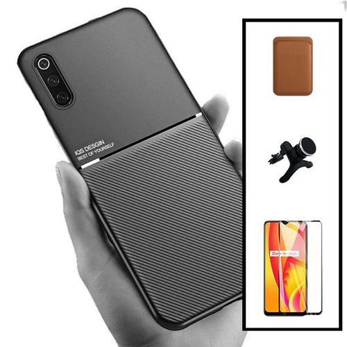 Kit Coque Magnétique Lux + Portefeuille Magnétique Marron + 5d Full Cover + Support Magnétique Renforcé Pour Samsung Galaxy A50