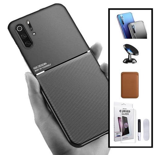 Kit Coque Magnétique Lux + Portefeuille Magnétique Marron + Verre Trempé Nano Incurvé Uv + Film Caméra Arrière + Support Magnétique Pour Huawei P30 Pro