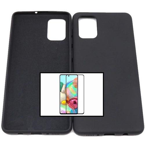 Kit Verre Trempé 5d Full + Coque Silicone Liquide Pour Samsung Galaxy A21s - Noir