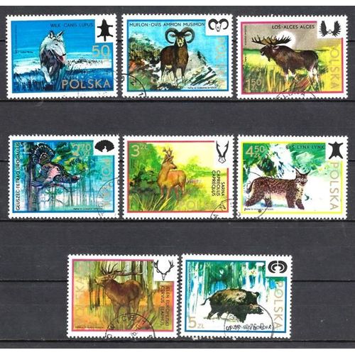 Animaux Faune Sauvage Pologne Série Compléte (139) De 8 Timbres Oblitérés