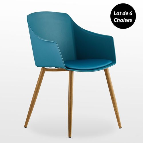 Eden Lot De 6 Chaises Design Scandinave Bleues - Accoudoirs - Salle À Manger, Cuisine, Salon, Chambre