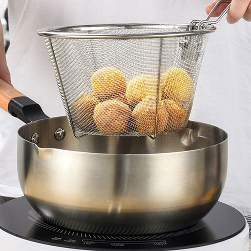 Grande Passoire Ronde En Acier Inoxydable Pour Frites, 15/18cm, Manche Pliable, Outils De Cuisine Multifonctionnels Pour Pique-Nique De Camping