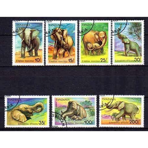Animaux Elephants Tanzanie Série Compléte (49) De 7 Timbres Oblitérés
