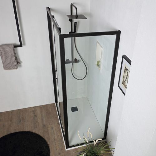 PORTE DE DOUCHE NICHE 130 CM AVEC PAROI FIXE 70 CM PORTE COULISSANTE | CITY