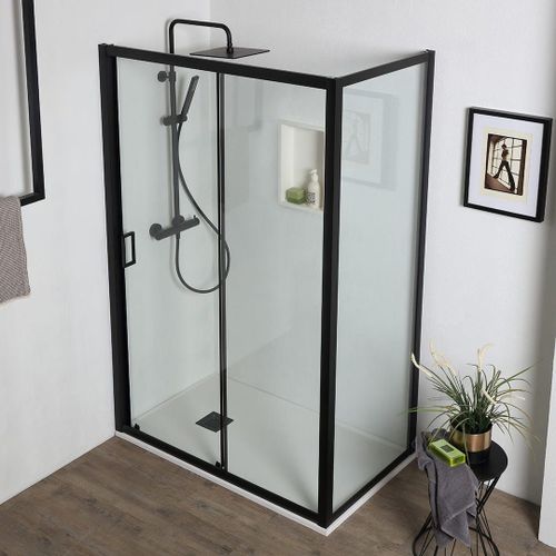 PORTE DE DOUCHE NICHE 100 CM PORTE COULISSANTE + PAROI FIXE 70 CM | CITY
