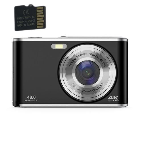 Appareil photo numérique 4K 48MP Webcam zoom 16x avec carte mémoire de 32 Go Le noir