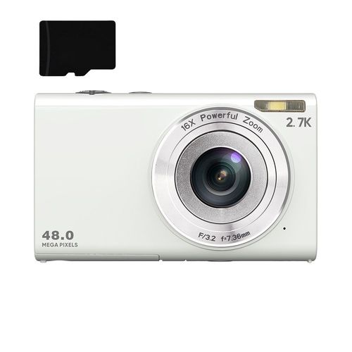 Appareil photo numérique 48MP 2,7K FHD zoom numérique 16X, webcam, mise au point automatique Blanc