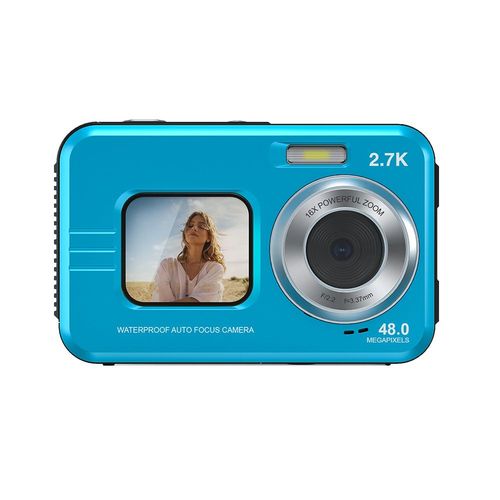 Caméra sous-marine étanche 48MP/4K/zoom double écran/mise au point automatique Bleu