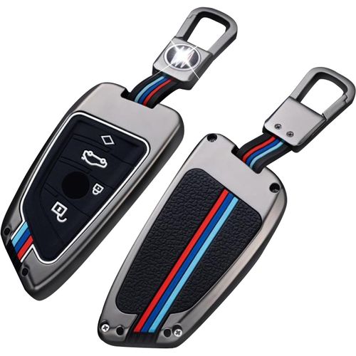 Alliage De Zinc Coque Clé Bmw, Compatible Pour Bmw X1 X2 X3 X4 X5, 1er 2er 3er 4er 5er 6er 7er Clé, Protection Coque De Clé De Voiture En Silicone Avec Porte-Clés - 4 Boutons, Couleur Mate