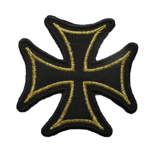 Patch Croix De Malte Noir Et Or Ecusson 6x6 Cm Thermocollant Rockab Biker Motard