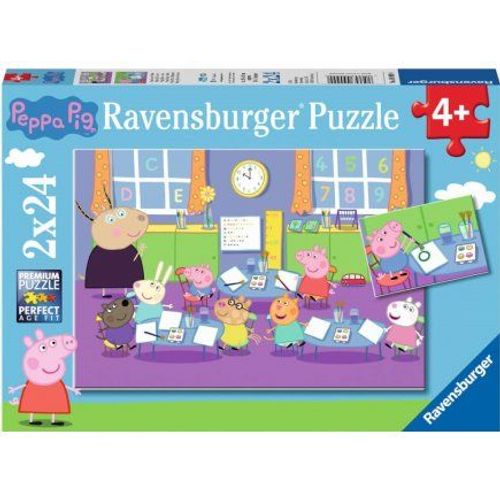 2 Puzzles Enfant 24 Pieces : Peppa Pig Fait Du Dessin - Peppa Le Cochon Gegorges Sont A L Ecole - Dessin Anime