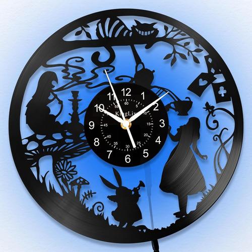 Avec Led. Horloge Murale en Vinyle Alice au Pays des Merveilles,7 Couleurs LED veilleuse Vintage, Motif Chat du Cheshire, décorations Cadeaux pour fête, Bureau, Cuisine, Salon, Chambre à Coucher