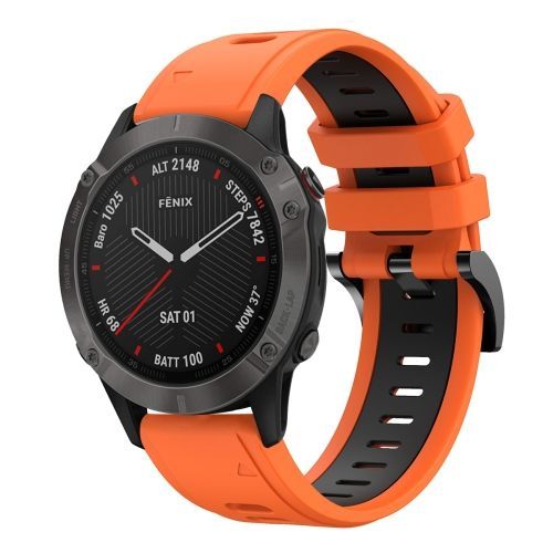 Pour Garmin Fenix 6 Sapphire Gps 22mm Bracelet En Silicone Sport Bicolore - Orange-Noir