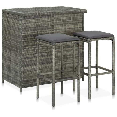 Vidaxl Ensemble De Bar 3 Pcs Résine Tressée Gris