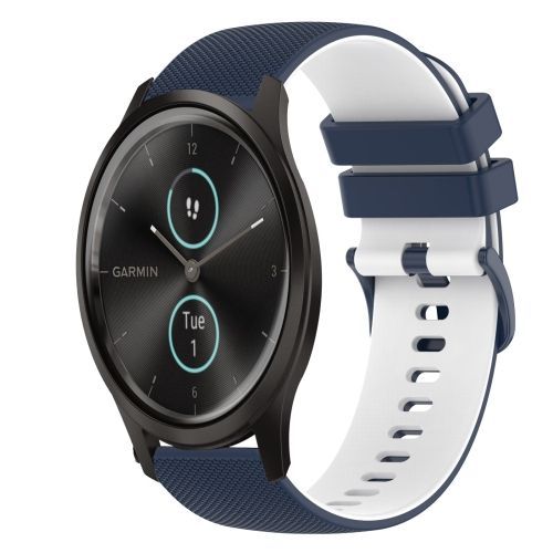 Pour Garmin Vivomove Style 20mm Bracelet En Silicone Bicolore À Carreaux - Bleu Foncé-Blanc