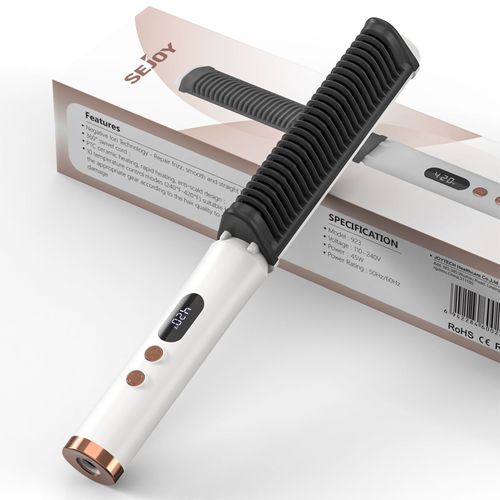 Sejoy Brosse Lissante Ionique,  2 En 1 Lisseur / Boucleur Pour Lisser Et Boucles, Peigne À Cheveux De La Température Réglable, Arrêt Automatique - Blanc